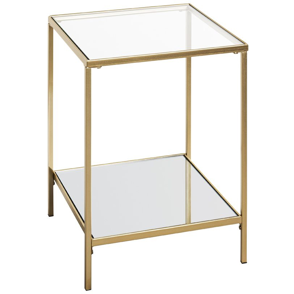 Parowan Small Mirrored Square End Table With Gold Steel Frame
