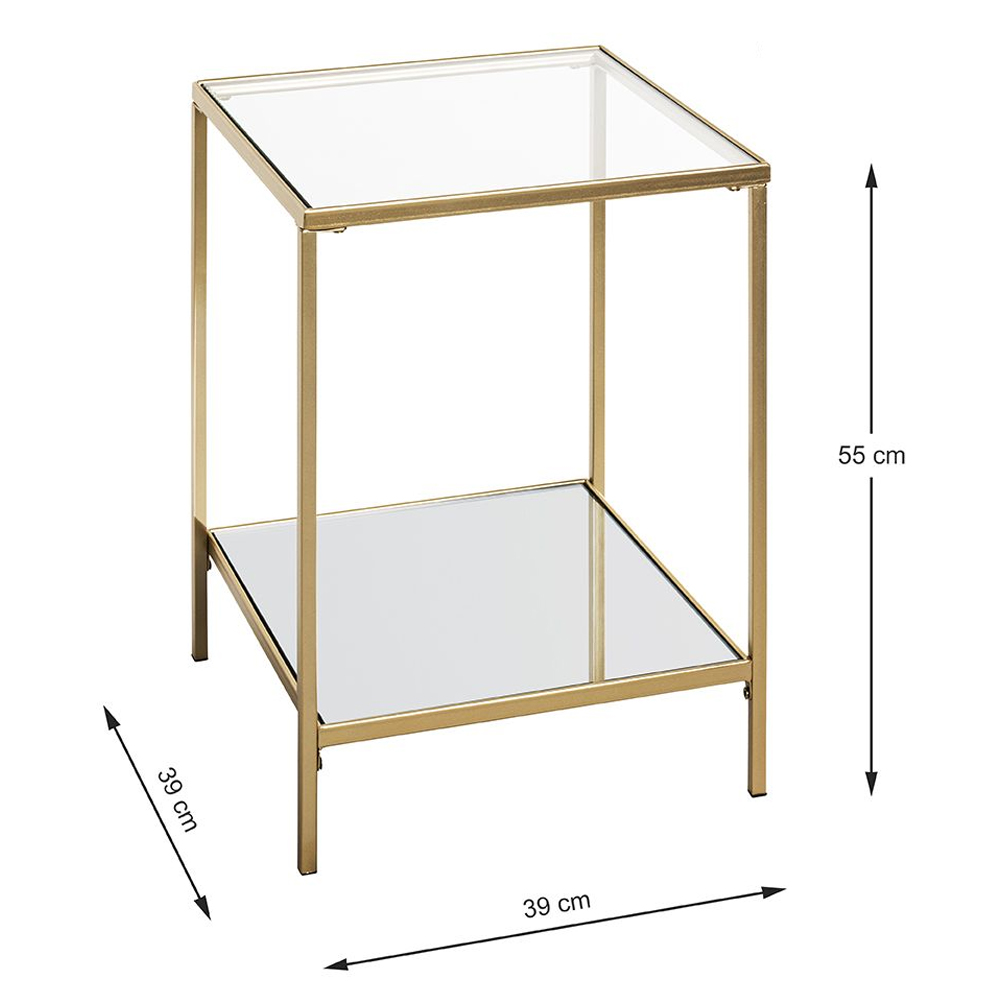 Parowan Small Mirrored Square End Table With Gold Steel Frame