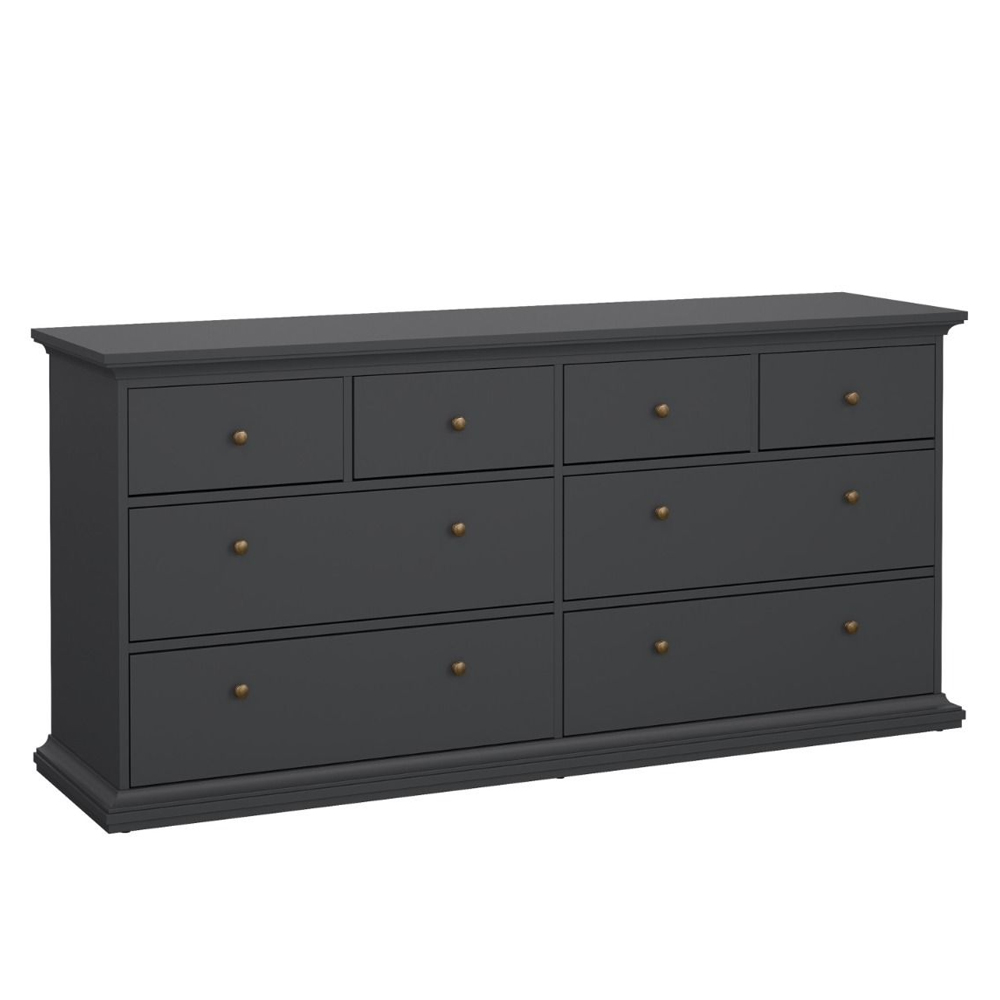Paroya Wide Wooden Chest Of 8 Drawers In Matt Grey