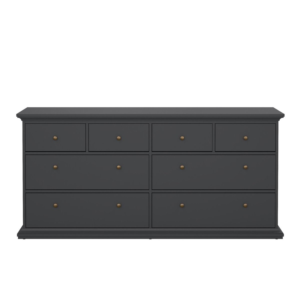 Paroya Wide Wooden Chest Of 8 Drawers In Matt Grey