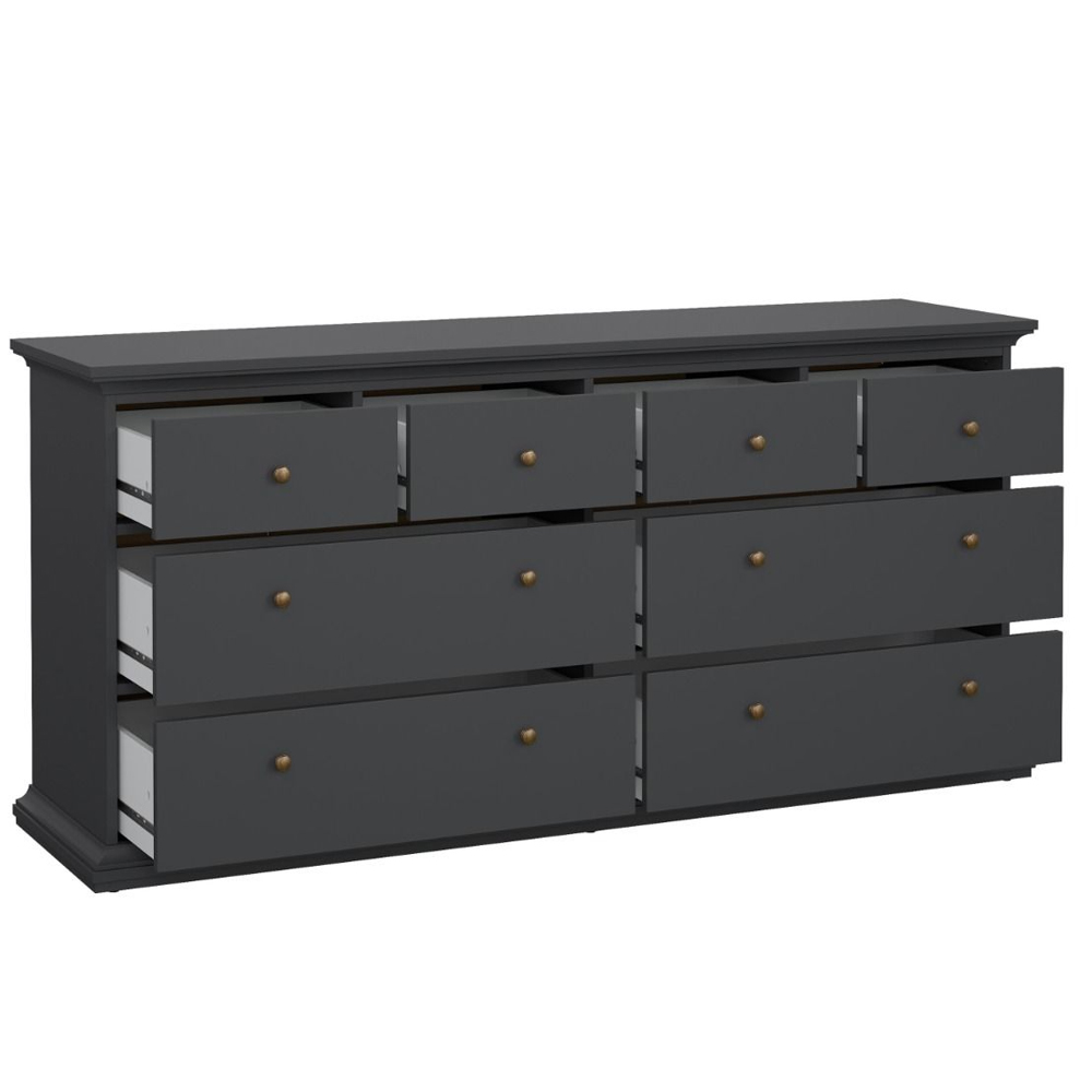 Paroya Wide Wooden Chest Of 8 Drawers In Matt Grey