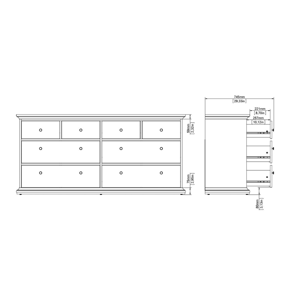 Paroya Wide Wooden Chest Of 8 Drawers In Matt Grey