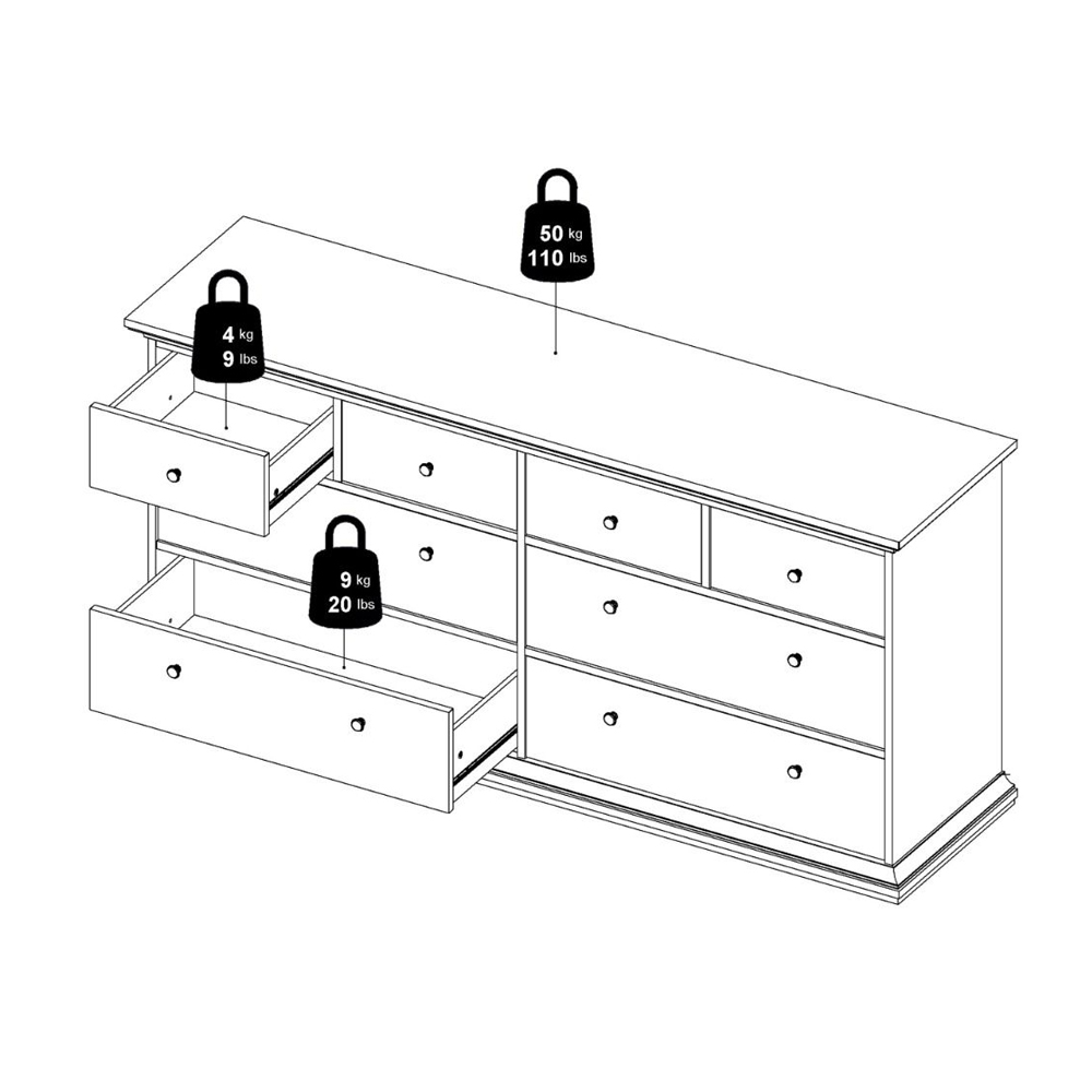 Paroya Wide Wooden Chest Of 8 Drawers In Matt Grey