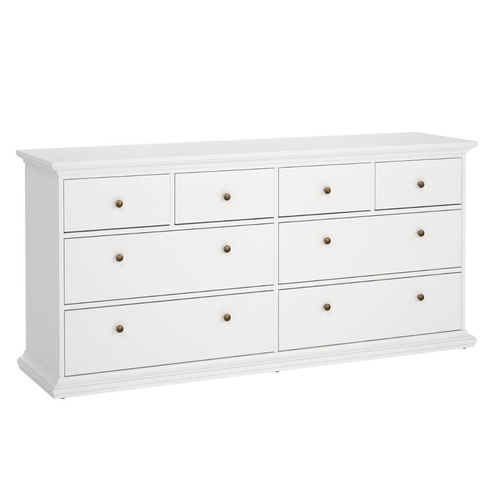 Paroya Wide Wooden Chest Of 8 Drawers In White