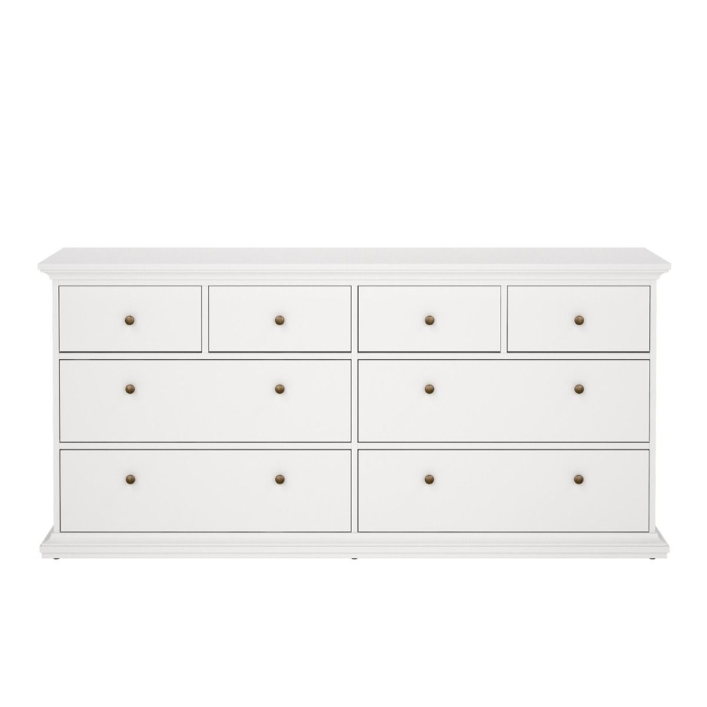 Paroya Wide Wooden Chest Of 8 Drawers In White