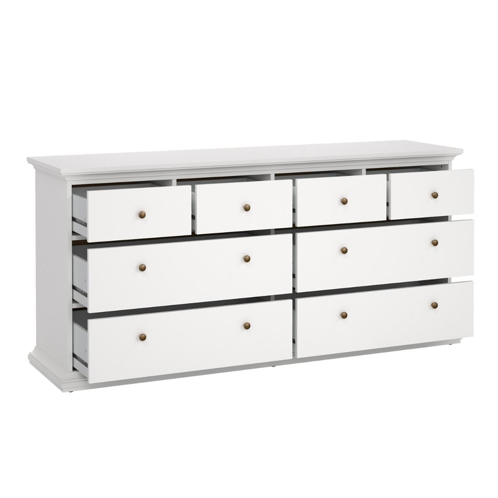 Paroya Wide Wooden Chest Of 8 Drawers In White