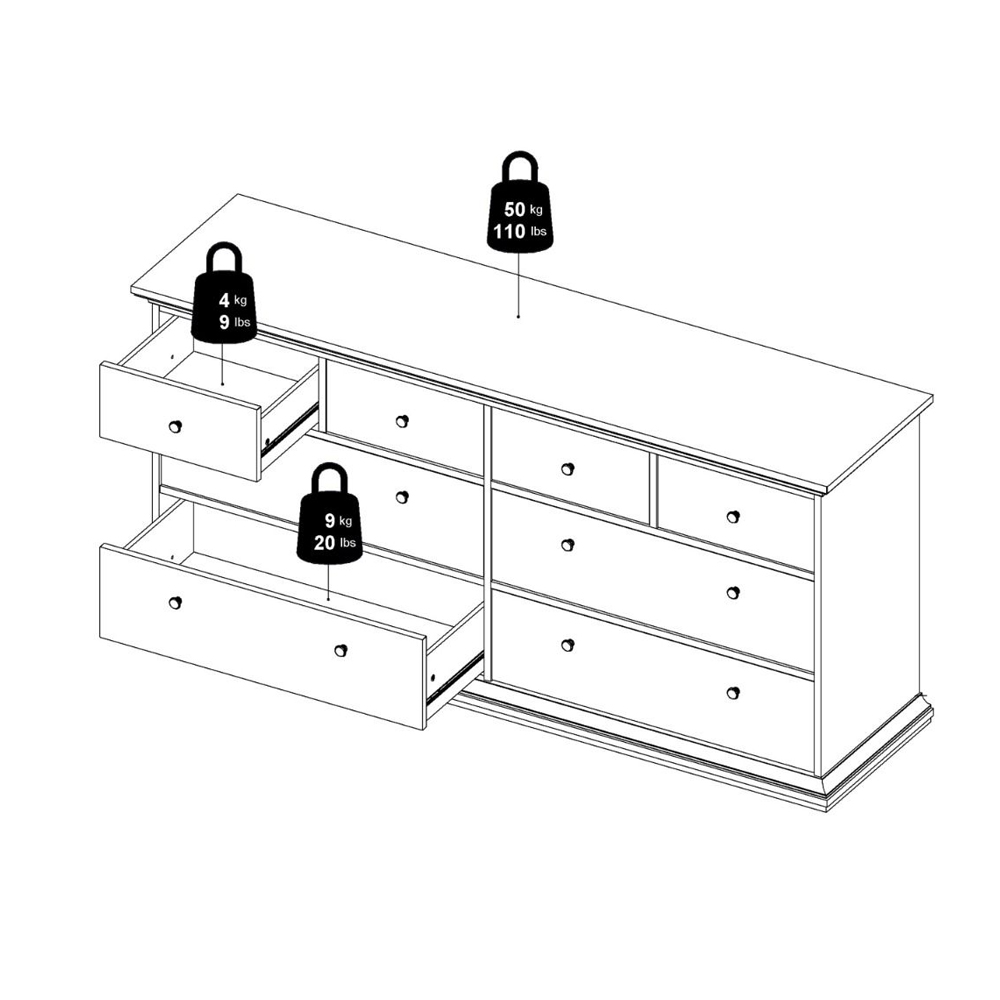 Paroya Wide Wooden Chest Of 8 Drawers In White