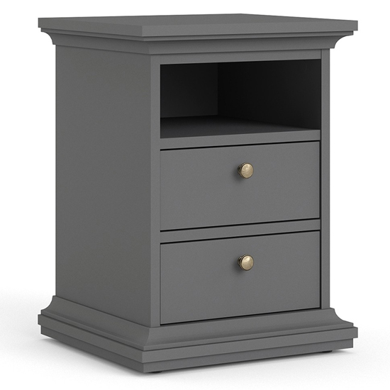 Paroya Wooden 2 Drawers Bedside Cabinet In Matt Grey