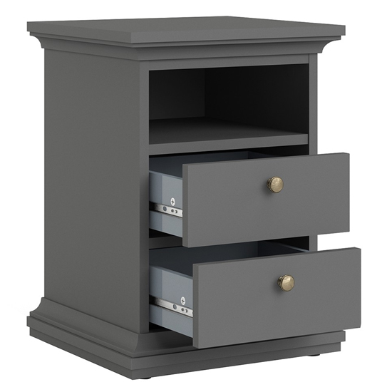Paroya Wooden 2 Drawers Bedside Cabinet In Matt Grey