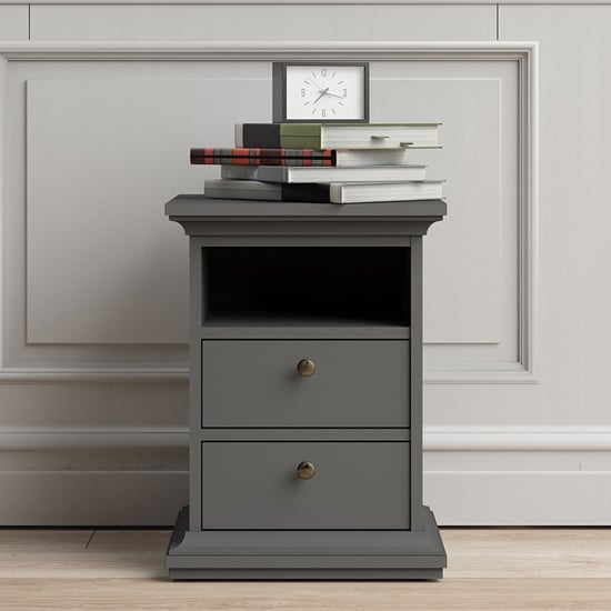 Photo of Paroya wooden 2 drawers bedside cabinet in matt grey