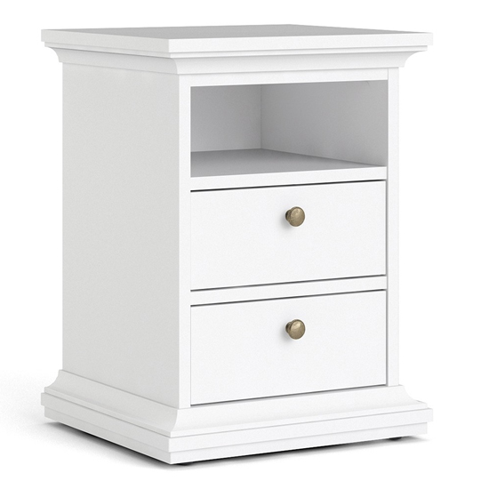 Paroya Wooden 2 Drawers Bedside Cabinet In White