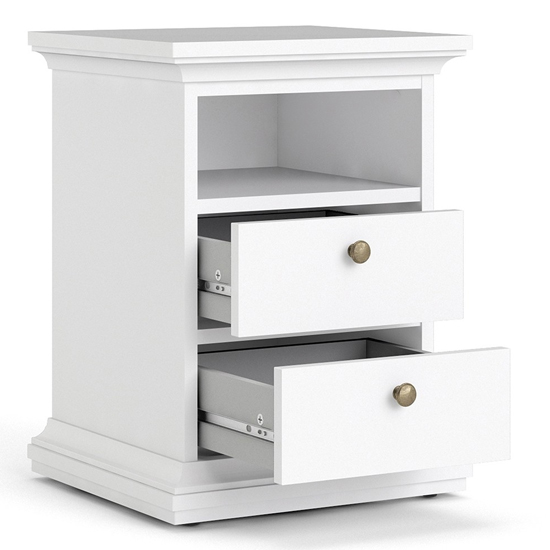 Paroya Wooden 2 Drawers Bedside Cabinet In White
