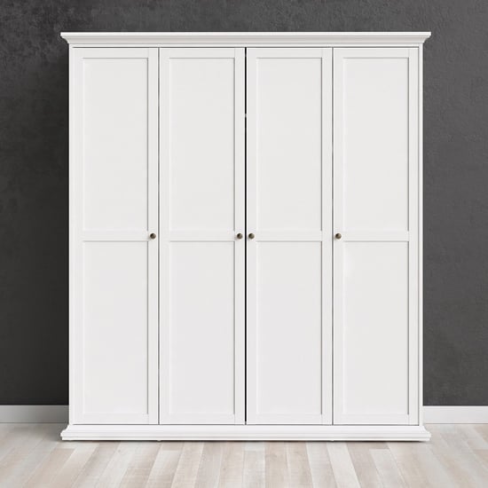 Product photograph of Paroya Wooden 4 Doors Wardrobe In White from Furniture in Fashion