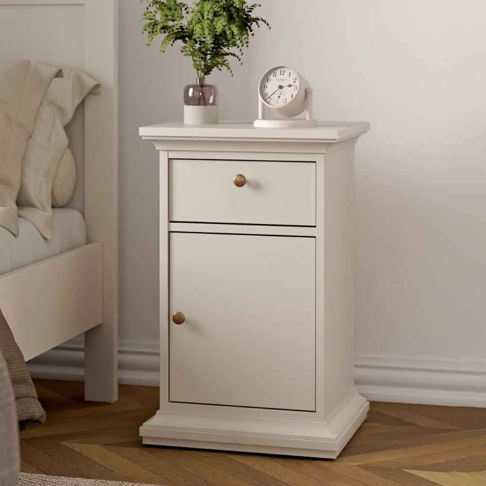 Paroya Wooden Bedside Cabinet with 1 Door 1 Drawer in Cashmere