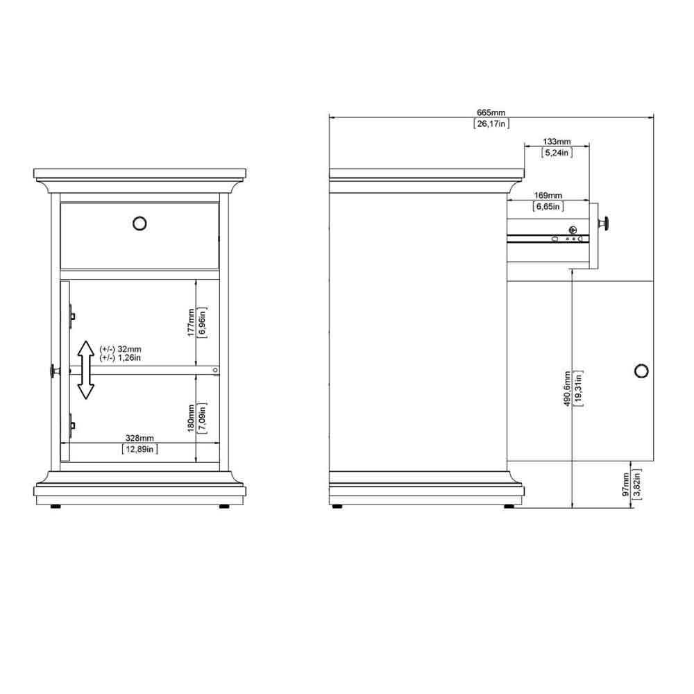 Paroya Wooden Bedside Cabinet with 1 Door 1 Drawer in Cashmere
