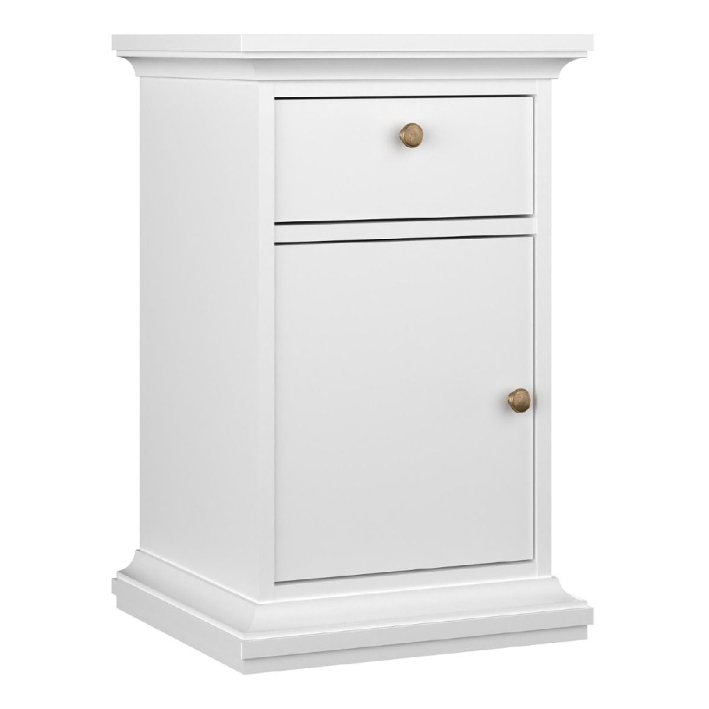 Paroya Wooden Bedside Cabinet With 1 Door 1 Drawer In White
