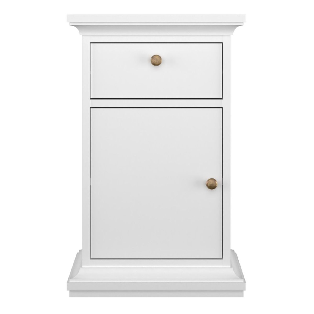 Paroya Wooden Bedside Cabinet With 1 Door 1 Drawer In White