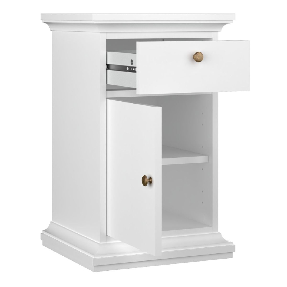 Paroya Wooden Bedside Cabinet With 1 Door 1 Drawer In White