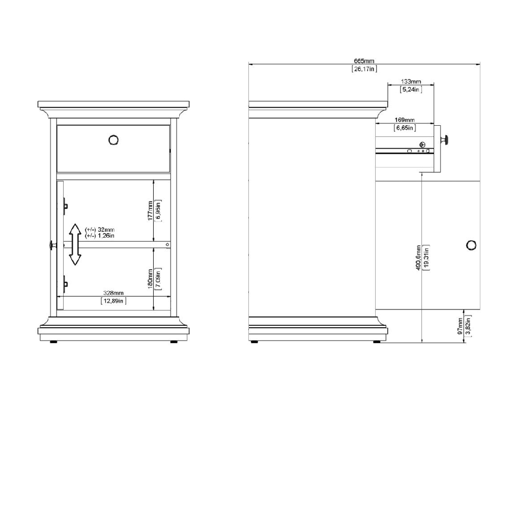 Paroya Wooden Bedside Cabinet With 1 Door 1 Drawer In White