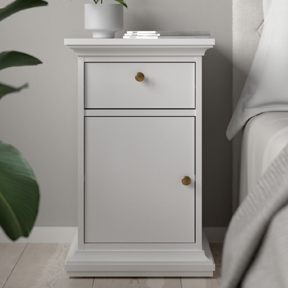 Read more about Paroya wooden bedside cabinet with 1 door 1 drawer in white