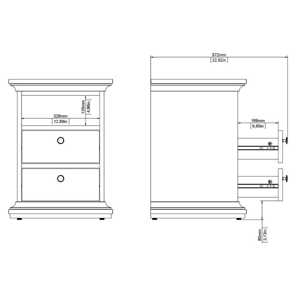 Paroya Wooden Bedside Cabinet with 2 Drawers in Cashmere