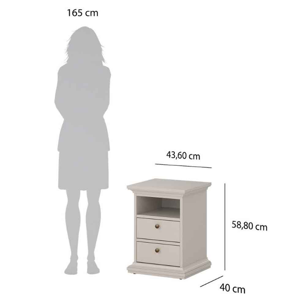 Paroya Wooden Bedside Cabinet with 2 Drawers in Cashmere