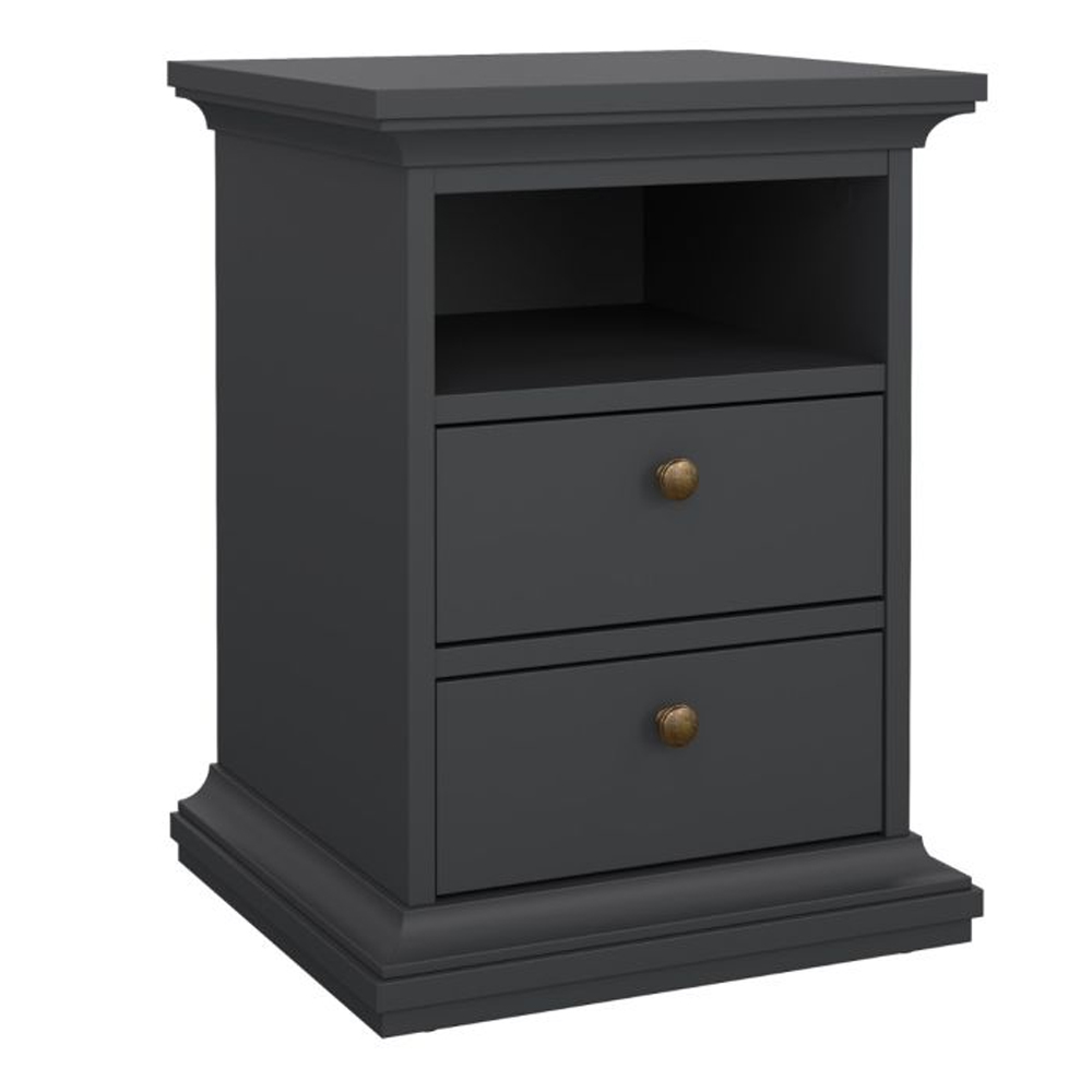 Paroya Wooden Bedside Cabinet with 2 Drawers In Matt Grey