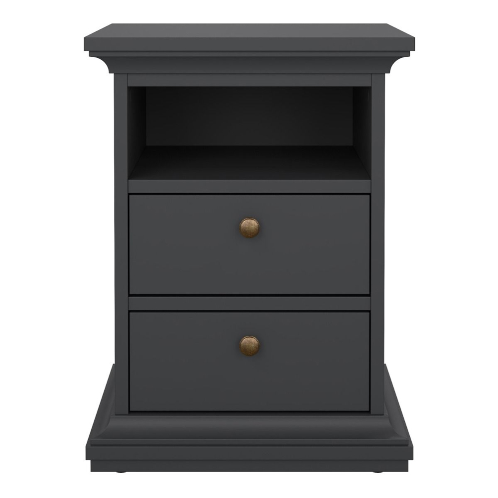 Paroya Wooden Bedside Cabinet with 2 Drawers In Matt Grey