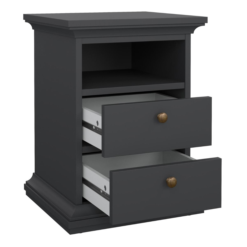 Paroya Wooden Bedside Cabinet with 2 Drawers In Matt Grey