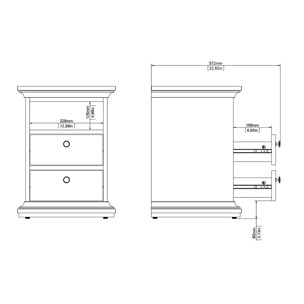 Paroya Wooden Bedside Cabinet with 2 Drawers In Matt Grey