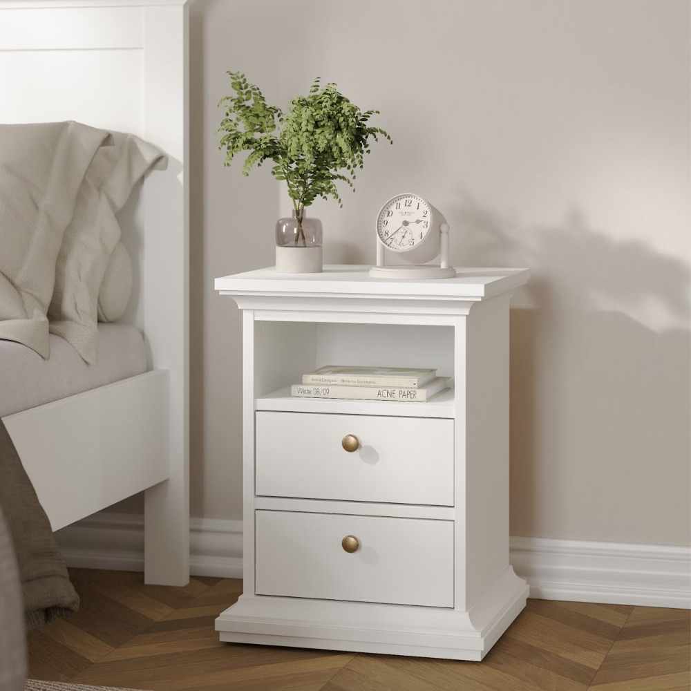 Paroya Wooden Bedside Cabinet with 2 Drawers In White