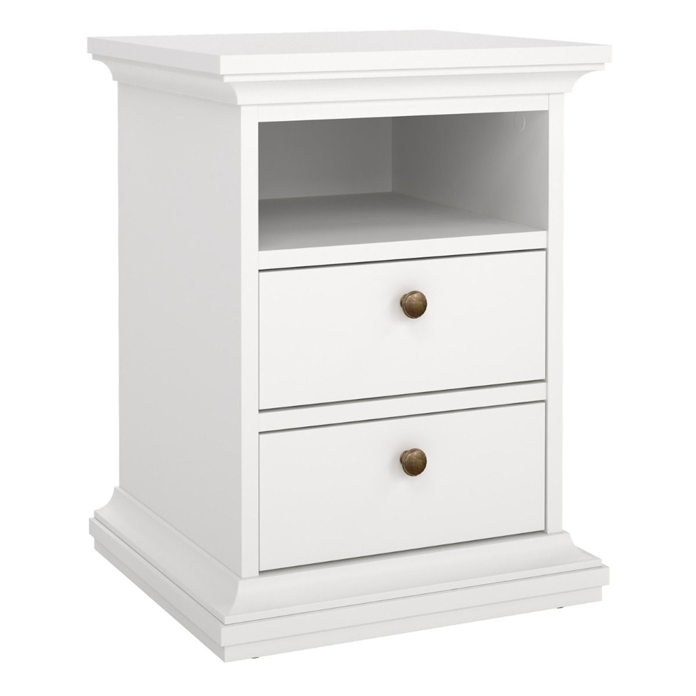 Paroya Wooden Bedside Cabinet with 2 Drawers In White
