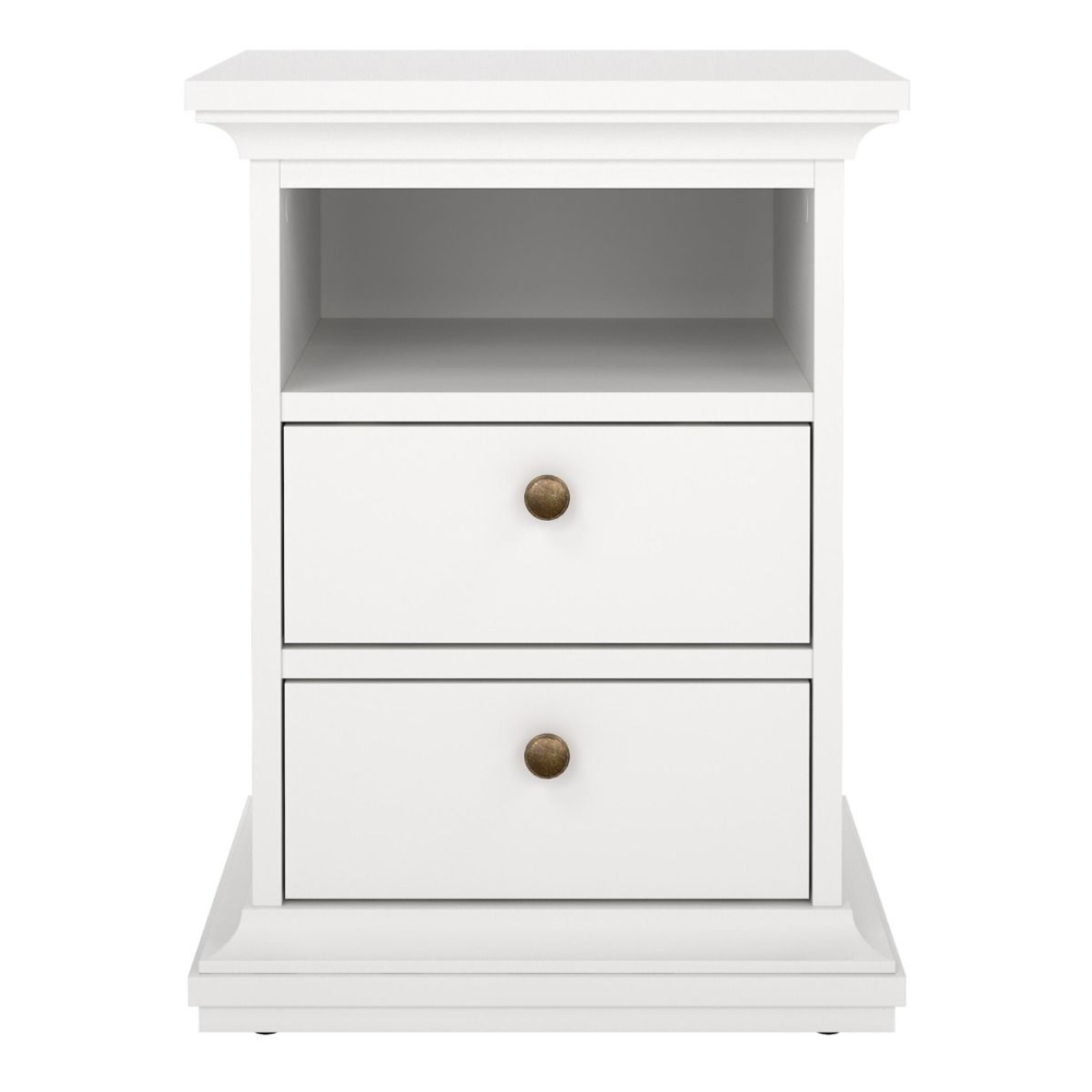 Paroya Wooden Bedside Cabinet with 2 Drawers In White
