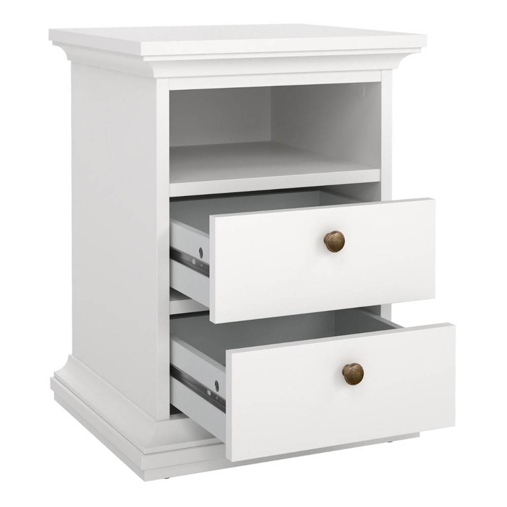 Paroya Wooden Bedside Cabinet with 2 Drawers In White