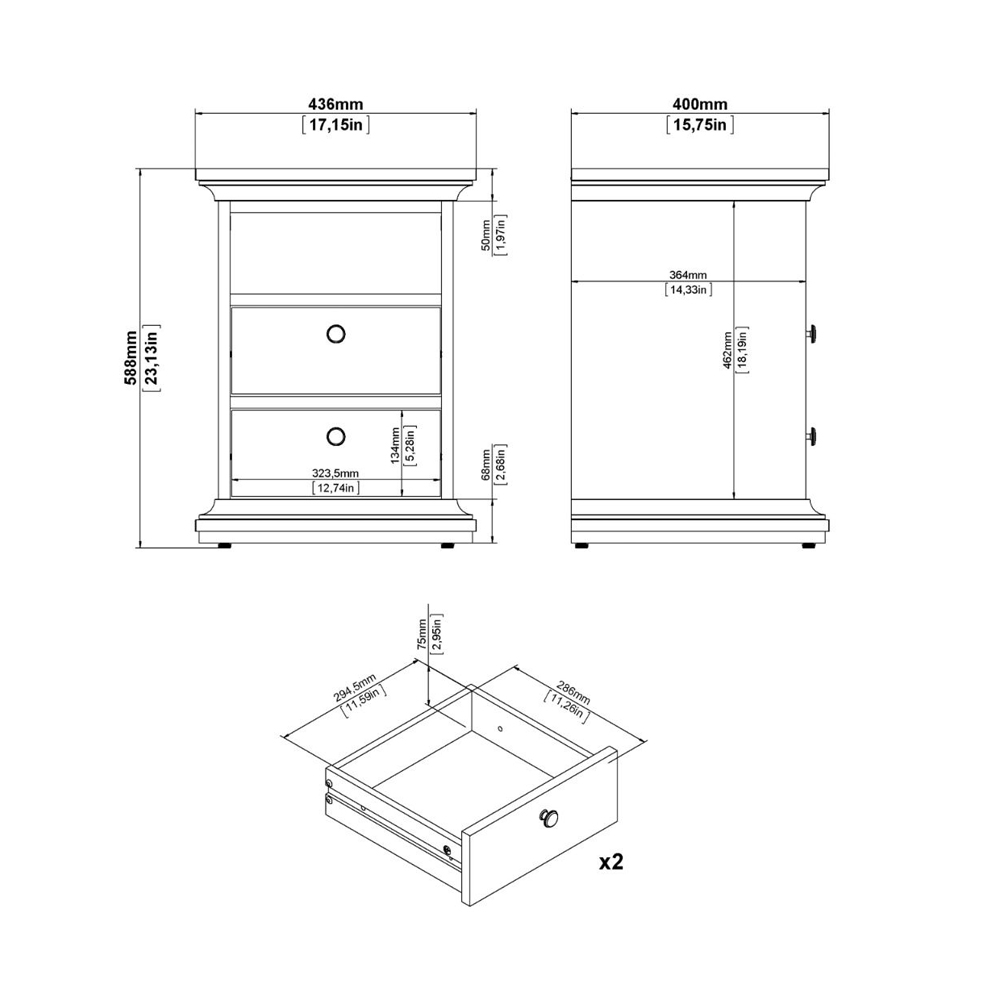 Paroya Wooden Bedside Cabinet with 2 Drawers In White