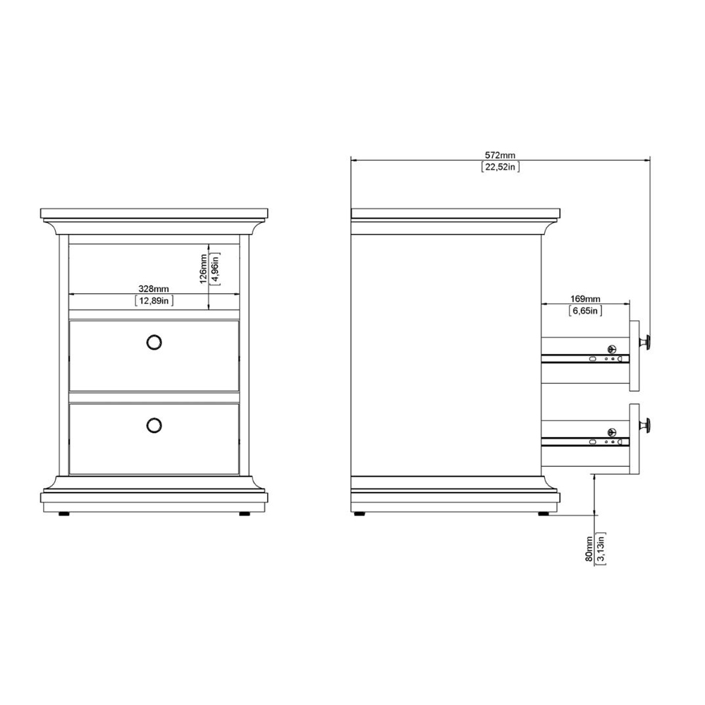 Paroya Wooden Bedside Cabinet with 2 Drawers In White
