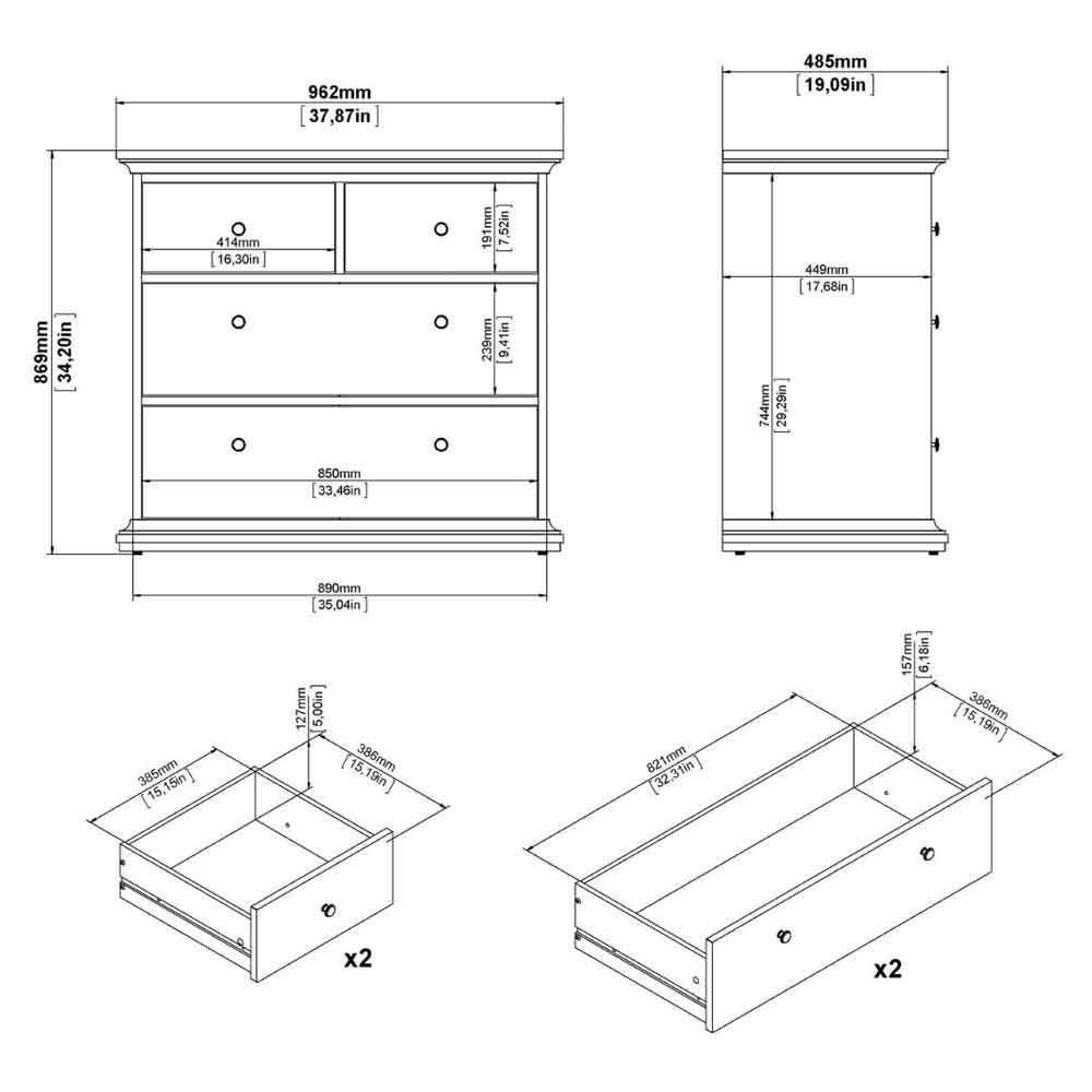 Paroya Wooden Chest of 4 Drawers in Cashmere