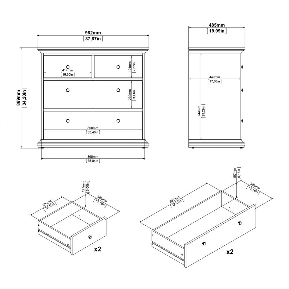 Paroya Wooden Chest Of 4 Drawers In White