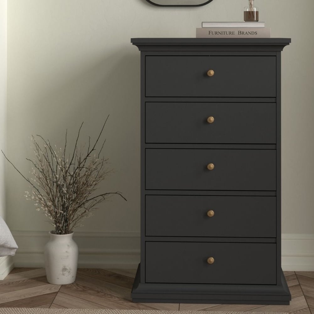 Read more about Paroya wooden chest of 5 drawers in matt grey