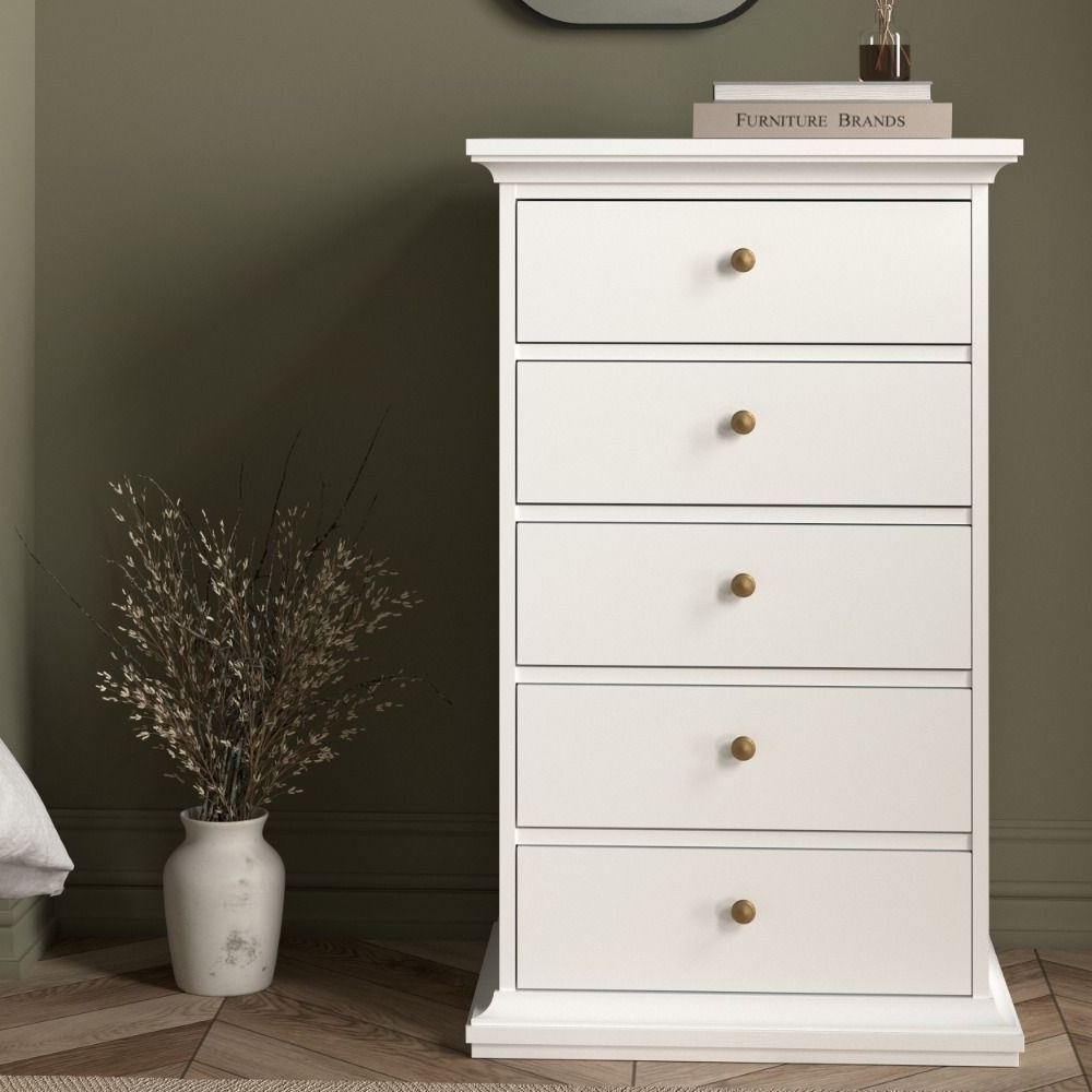 Read more about Paroya wooden chest of 5 drawers in white