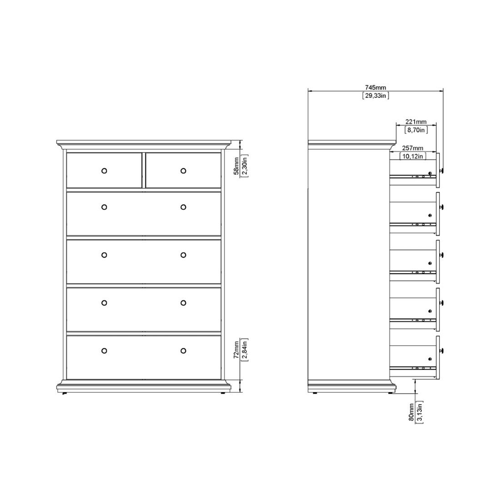 Paroya Wooden Chest Of 6 Drawers In Matt Grey