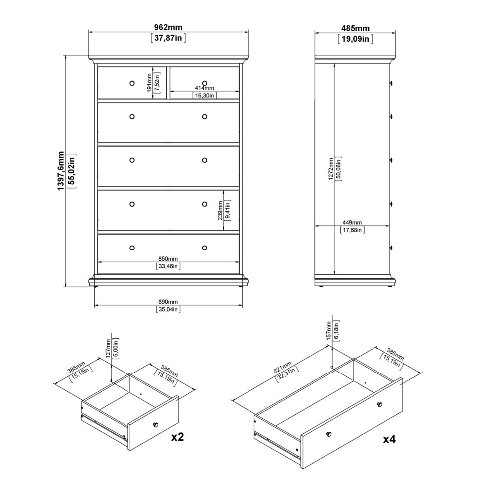 Paroya Wooden Chest Of 6 Drawers In White