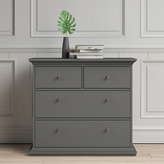 Paroya Wooden Chest Of Drawers In Matt Grey With 4 Drawers