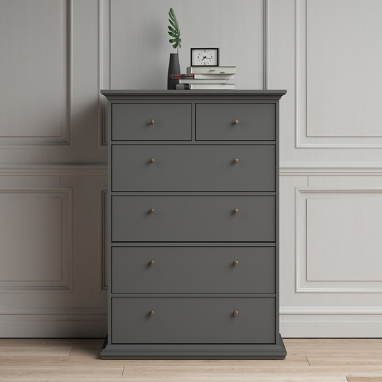 Read more about Paroya wooden chest of 6 drawers in matt grey