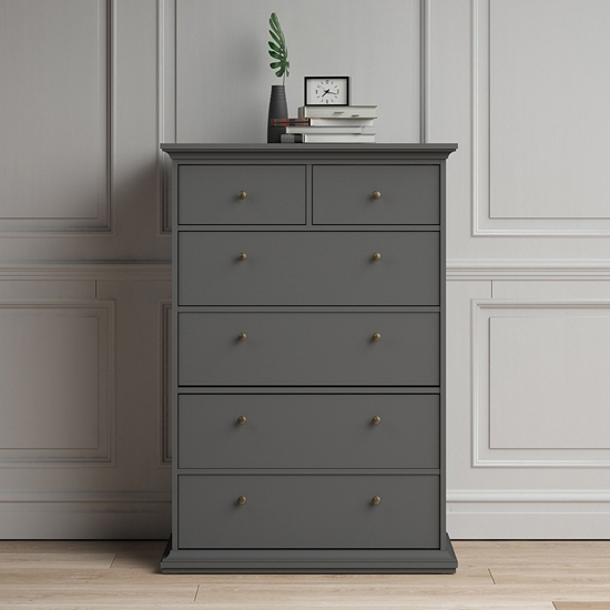 Paroya Wooden Chest Of Drawers In Matt Grey With 6 Drawers