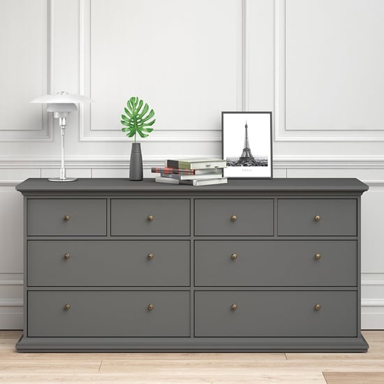 Photo of Paroya wooden chest of drawers in matt grey with 8 drawers