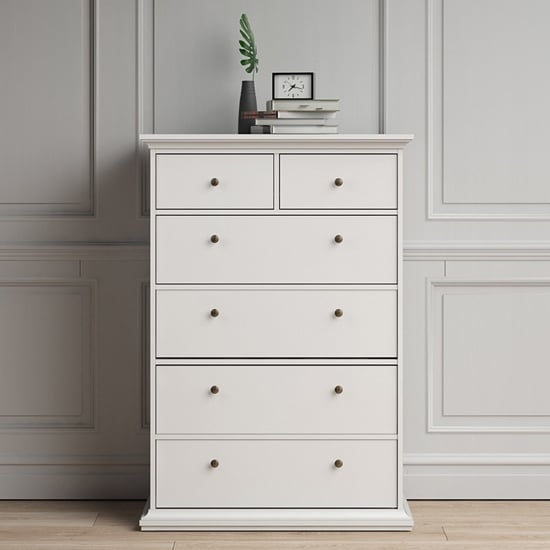 Product photograph of Paroya Wooden Chest Of Drawers In White With 6 Drawers from Furniture in Fashion