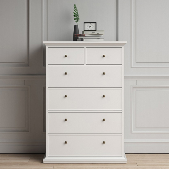 Read more about Paroya wooden chest of 6 drawers in white