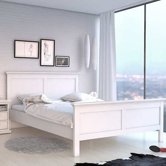 Paroya Wooden Double Bed In White