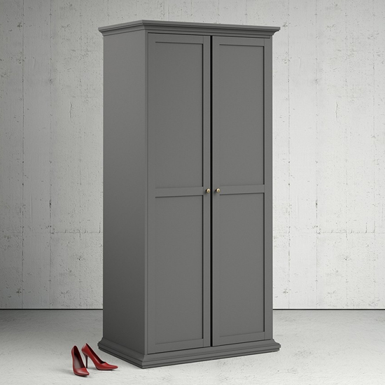 Paroya Wooden Wardrobe With 2 Doors In Matt Grey